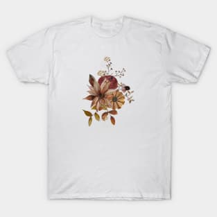 Autumn Watercolor Flowers with glitter - pale rose background T-Shirt